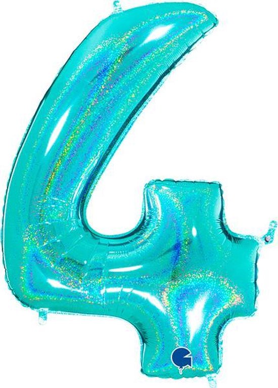 Cijfer 4 Glitter Tiffany Blue (102cm)