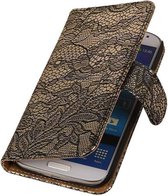 Lace Bookstyle Wallet Case Hoesjes Geschikt voor Samsung Galaxy S4 i9500 Zwart