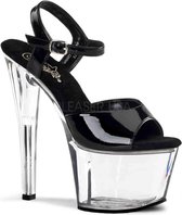 Pleaser Sandaal met enkelband, Paaldans schoenen -37 Shoes- SKY-309 Paaldans schoenen Zwart/Transparant