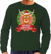 Foute kersttrui / sweater - groen - Rudolf Merry Christmas heren M (50)