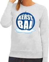 Foute kersttrui kerstbal blauw op grijze sweater voor dames - kersttruien M (38)