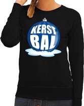 Foute kersttrui kerstbal blauw op zwarte sweater voor dames - kersttruien XL (54)