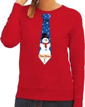 Foute kersttrui / sweater stropdas met sneeuwpop print rood voor dames XS (34)