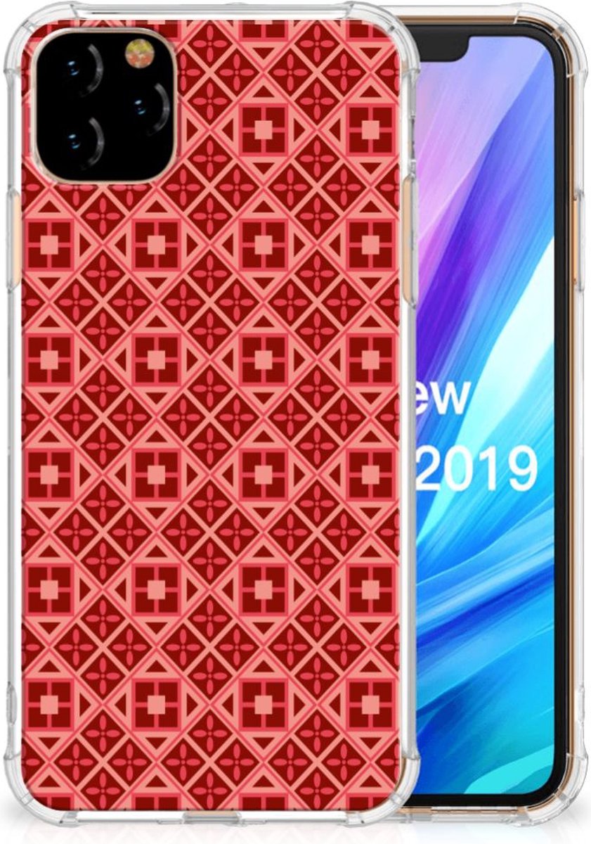 Apple iPhone 11 Pro Max Doorzichtige Silicone Hoesje Batik Rood