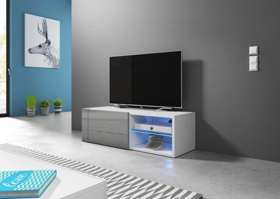 Meuble TV 100 cm Gris - Y compris Led - Design Moderne | bol