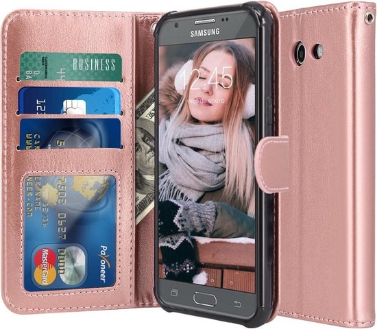 barrière vrouwelijk Christendom Samsung Galaxy J5 2017 - Book PU lederen Portemonnee hoesje Book case goud  | bol.com