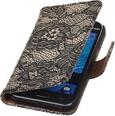 Mobieletelefoonhoesje.nl - Bloem Bookstyle Hoesje voor Samsung Galaxy J1 Zwart