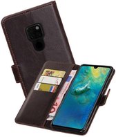 Zakelijke Book Case Telefoonhoesje Geschikt voor de Huawei Mate 20 - Portemonnee Hoesje - Pasjeshouder Wallet Case - Mocca