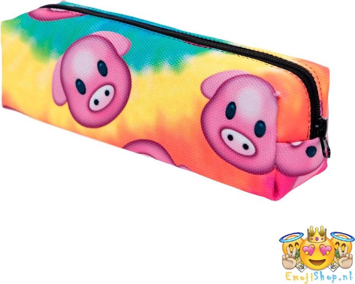 Pig DYE Emoji Etui - Stoere 3D geprinte Whatsapp Emojis- Kleurige achtergrond