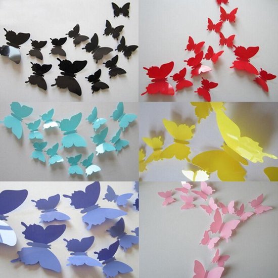 3d muurstickers | vlinder |effen | kinderkamer | babykamer | decoratie | 12 stuks | geel