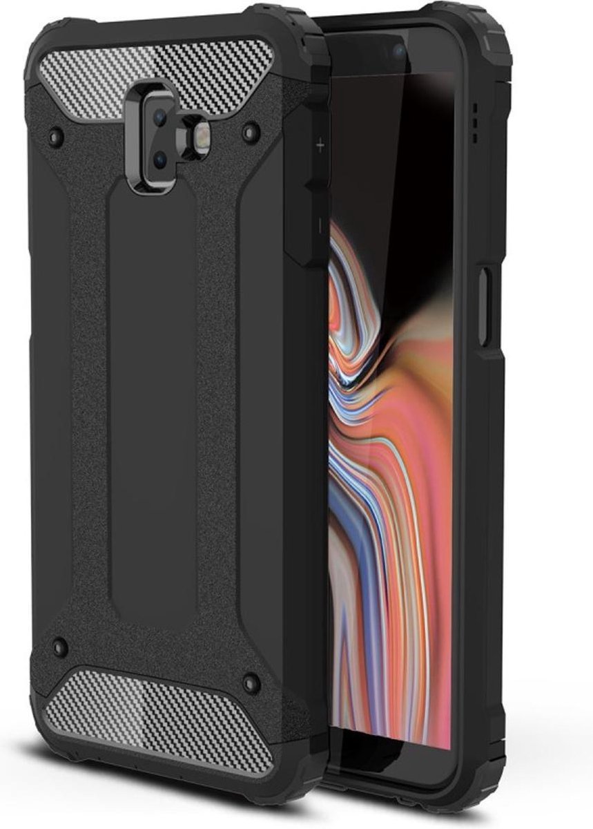 HB Hoesje Geschikt voor Samsung Galaxy J6 Plus - Anti Shock Hybrid Armor Back Cover - Zwart