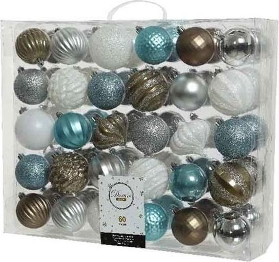 neutrale Arabische Sarabo hoogte 60x Witte/bruine/ijsblauwe/zilveren kunststof kerstballen 6-7 cm - Mix -  Onbreekbare... | bol.com