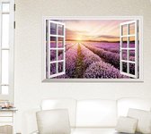 Muursticker lavendel veld uitzicht paars