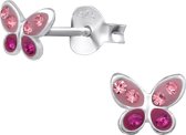 Joy|S - Zilveren vlinder oorbellen roze paars 6 mm