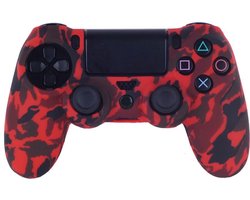 foto van Controller Silicone Hoes - Geschikt voor Playstation 4 - Camouflage rood + 1x LED sticker