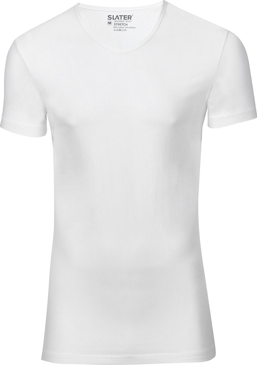 Slater 6600 - Stretch 2-pack T-shirt V-hals korte mouw wit XXL 95% organisch katoen 5% elastan