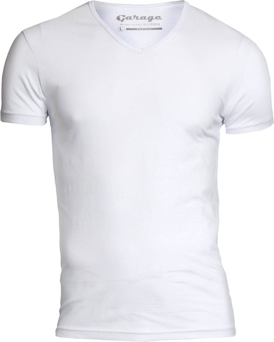 Garage 202 - Bodyfit T-shirt V-hals korte mouw wit M 95% katoen 5% elastan