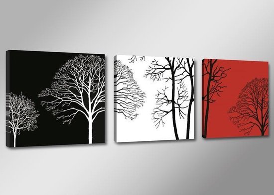 Art4-all - Canvas Schilderij Trees Black/White/Red - 150x50cm