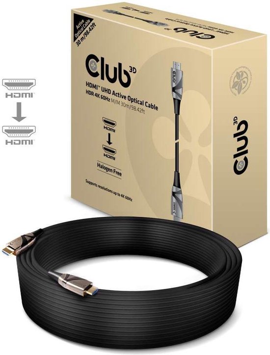 club3D HDMI Aansluitkabel HDMI-A stekker, HDMI-A stekker 30.00 m Zwart CAC-1390 Vlambestendig, High Speed HDMI met ethe