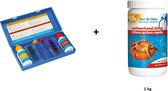Zwembad chloor kit: Test kit + snelwerkend chloor 1kg (poeder)