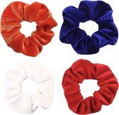 Scrunchie kraagjeskopen.nl - Velvet haarwokkel haarelastiek oranje rood wit blauw - 4 stuks - Koningsdag - scrunchies