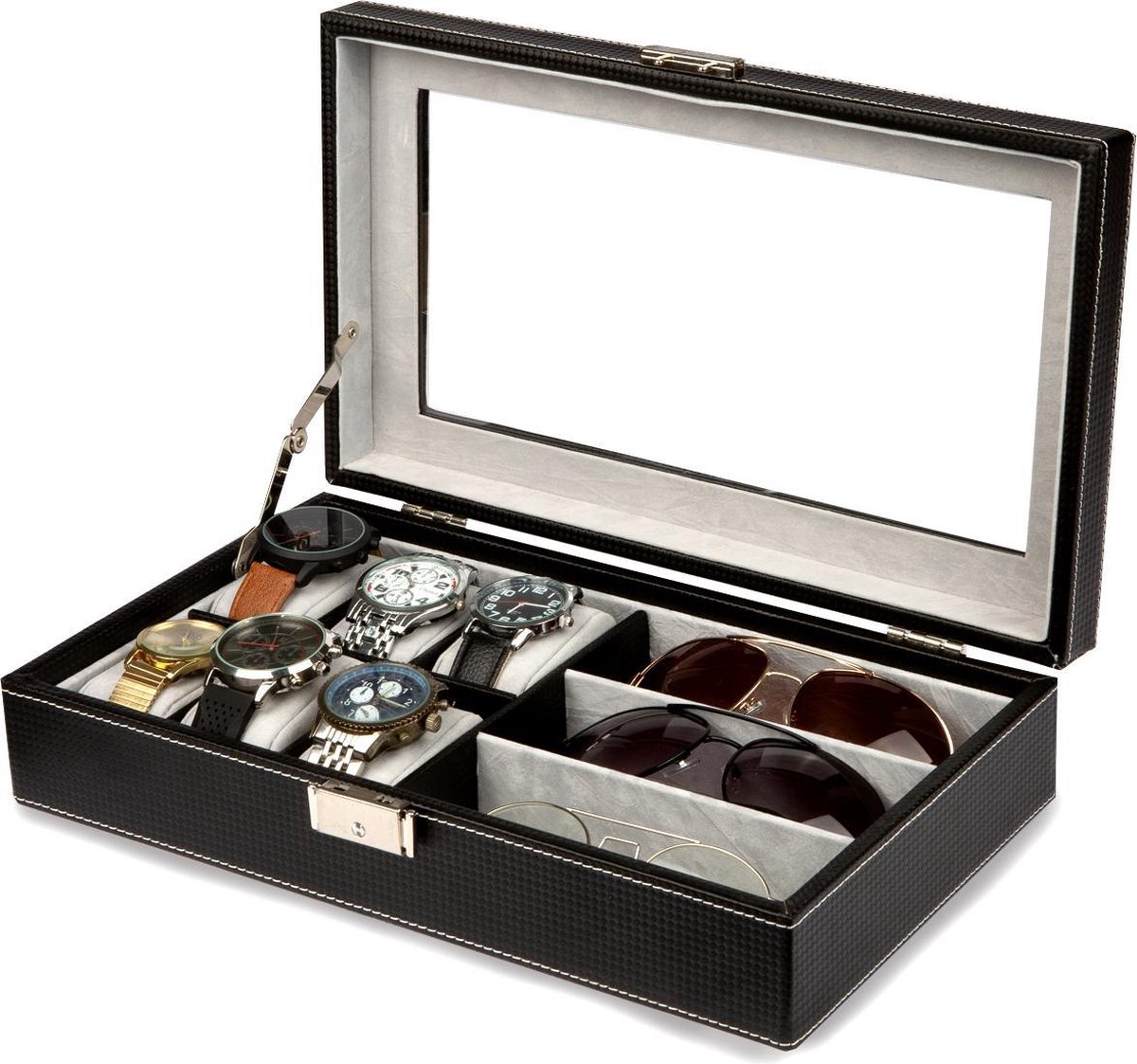LifeGoods Luxe Horloge en Zonnebrillen Doos - Opberg box - Kist met 6... |  bol.com