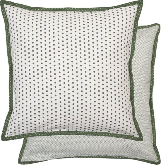Clayre & Eef - Katoenen - stoel - Kussenhoes - Stippen en stipjes in wit met groen - 40 X 40 CM