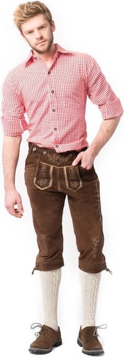 Tannhauser Lederhosen Rudi Lang 100% Echt Leder Heren Oktoberfest Heren Carnavalskleding Heren Lederhosen Man -Leer- Donkerbruin- L