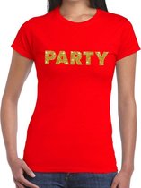 Party goud glitter tekst t-shirt rood voor dames XS