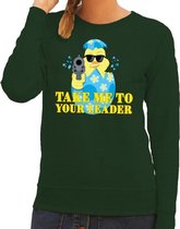 Fout paas sweater groen take me to your leader voor dames S