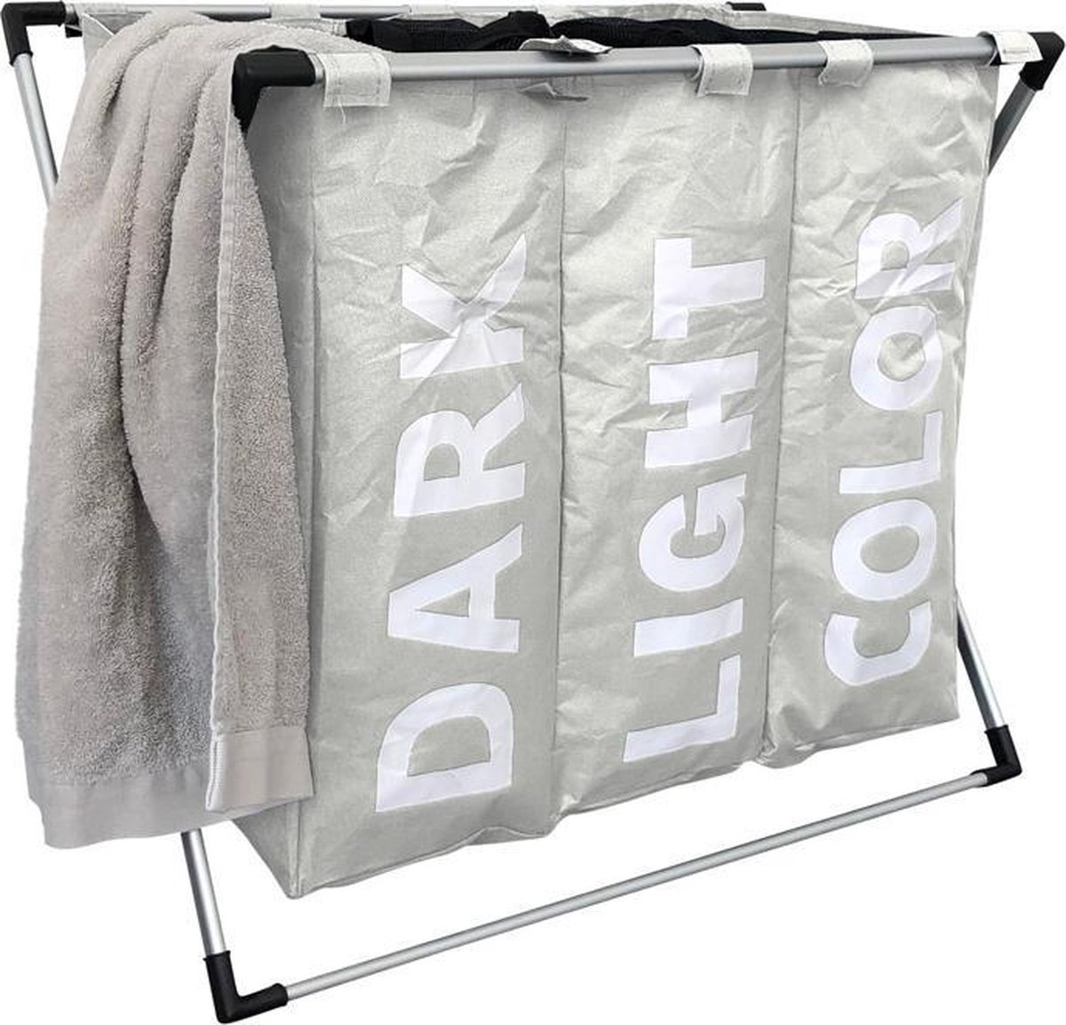 Wasmand met 3 vakken - wassorteerder - opvouwbaar en afneembaar frame - 90 L - Wit