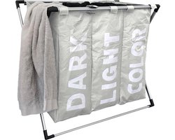 Wasmand met 3 vakken - wassorteerder - opvouwbaar en afneembaar frame - 90 L - Wit