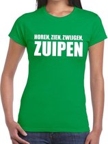 Horen zien zwijgen ZUIPEN tekst t-shirt groen dames 2XL