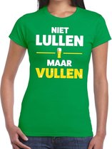 Niet Lullen maar Vullen tekst t-shirt groen dames XS