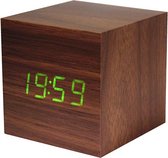 Gingko Wekker - Alarmklok Cube Click Clock walnoot - groene LED