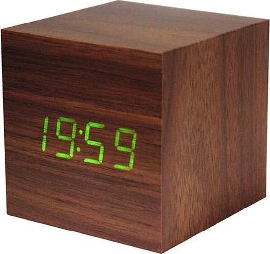 Gezichtsvermogen ingenieur Memo Gingko Wekker - Alarmklok Cube Click Clock walnoot - groene LED | bol.com