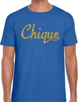 Chique goud glitter tekst t-shirt blauw voor heren L