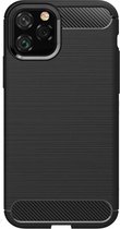 Shop4 - Geschikt voor iPhone 11 Pro Max Hoesje - Zachte Back Case Brushed Carbon Zwart