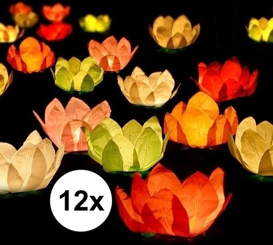 12x Bruiloft/huwelijk drijvende kaarsen/lantaarns bloemen 29 cm -  Feestlocatie... | bol.com