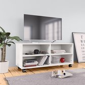 Meuble TV avec roulettes 90x35x35 cm aggloméré blanc