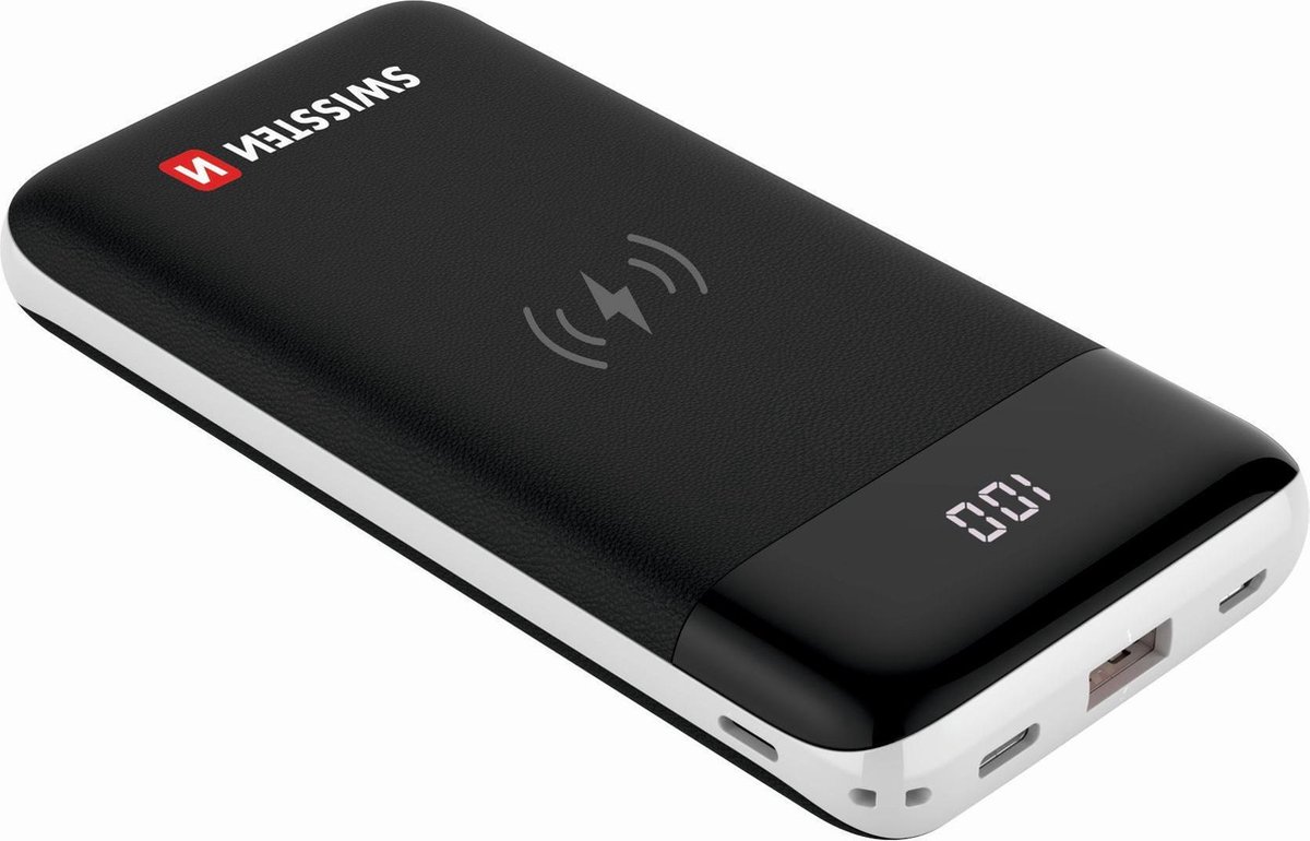 Swissten All-In-One Powerbank - 10.000 mAh - Draadloze Powerbank - USB & USB-C - Geschikt voor o.a. Apple iPhone / Samsung - Zwart