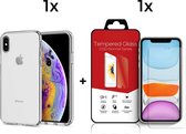 iPhone X en XS Telefoonhoesje met Screenprotector | Transparent Siliconen Tpu Smartphone Case | Gehard Beschermglas