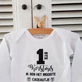 Baby Rompertje met leuke tekst zwangerschap aankondiging eerste 1ste Kerst Kerstmis Ik ben dit jaar het mooiste cadeautje | lange mouw | wit | maat 74/80 papa mama oma opa oom tante  kleding kerst Kerstkleding  bekendmaking voor de liefste aanstaande