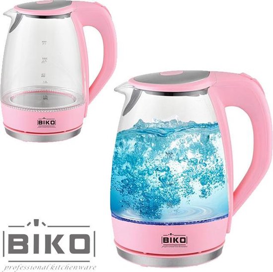 Biko LED Waterkoker - Roze - Luxe Glazen Waterkoker met Verlichting |  bol.com