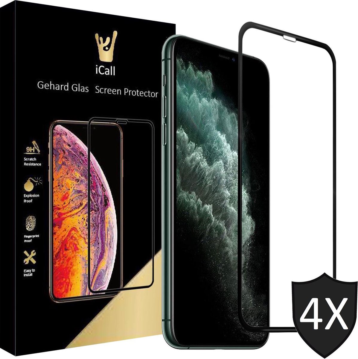 Screenprotector geschikt voor iPhone 11 Pro / XS / X - 4x FullGuard Glas Screen Protector