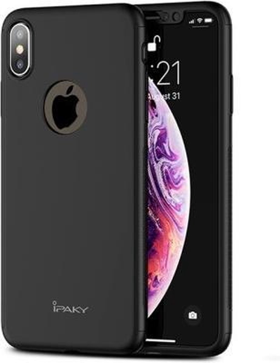iPhone XS Max Hoesje Zwart · Full Body Cover · 360º Cover incl. Screen Protector by iPaky