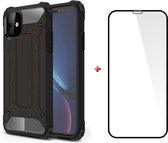 iPhone 11 silicone TPU hybride zwart hoesje + glas screenprotector