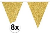 8x Gouden glitter vlaggenlijnen 10 meter - Feest slingers/vlaggetjes