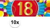 10x 18 Jaar leeftijd stickers 19 x 6 cm - 18 jaar verjaardag/jubileum versiering 10 stuks