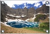 Tuinposter –Gletsjermeer  tussen de Bergen– 90x60cm Foto op Tuinposter (wanddecoratie voor buiten en binnen)